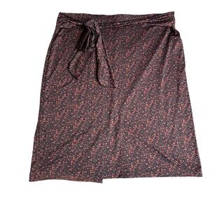 Halogen Black and Coral Tie-Waist Midi Skirt sz L